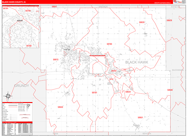 Black Hawk County, IA Zip Code Wall Map